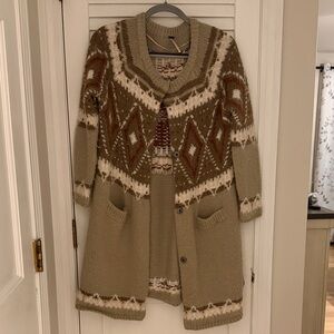 Free People Tan and Brown Knit fairisle  Cardigan